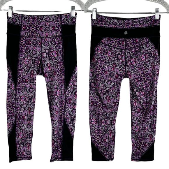 Athleta Chaturanga High Rise Purple Tapestry Capri Leggings Small - Picture 1 of 14